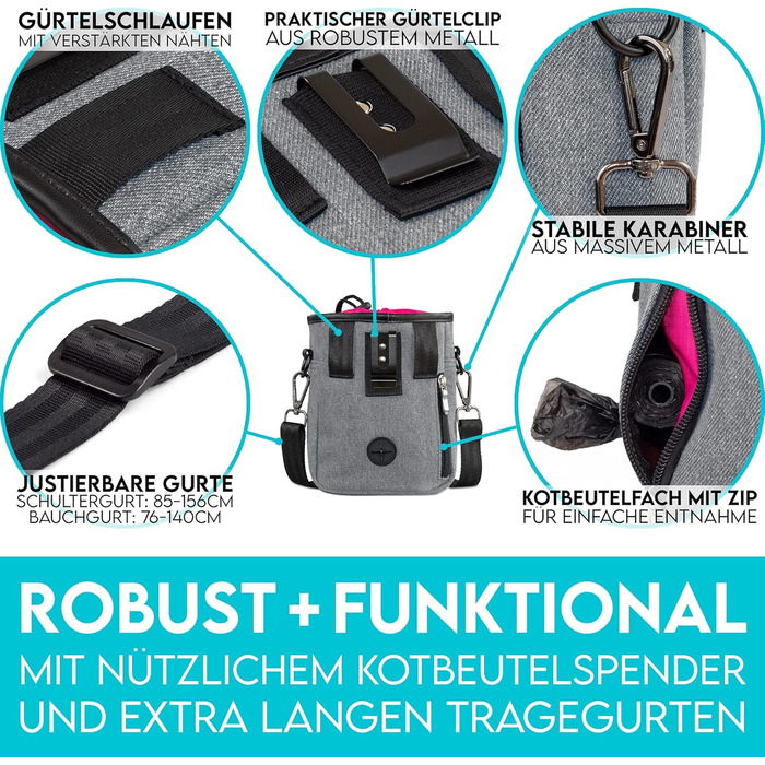 Лекарство для собак HUND IST KÖNIG Premium - місткий набір для прогулянок та тренувань з дозатором для відходів та електронною книгою (сірий, 16 x 18 x 6 см)