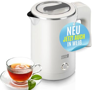 Електричний чайник для подорожей LEBENLANG з нержавіючої сталі, 500 мл, без BPA, 600W, білий, для кемпінгу та подорожей