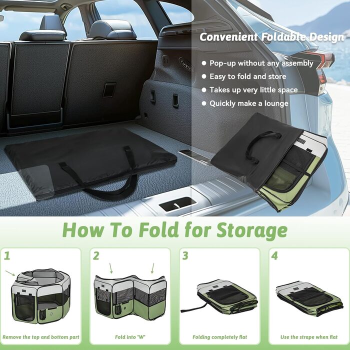 PETSFIT Розкладний вольєр для цуценят та дрібних тварин, вольєр для собак, котів, сірий/зелений, 92x84x53 см