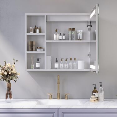 Дзеркальна шафа для ванної кімнати AQUABATOS з розеткою та підсвічуванням LED, 50x70 см, шафа для ванної кімнати, дзеркало з інфрачервовим сенсором, регулювання яскравості, антизапарювання, холодне біле світло