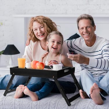 Бамбукове піднос-столик Greenual з ручками, складними ніжками, слотом для медіа, чорного кольору (2 шт.)