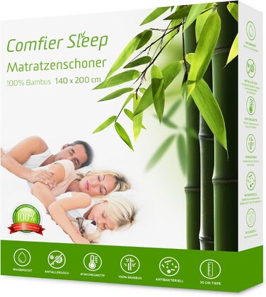 Mattress protector 140x200cm – 100% Bamboo Antibacterial and Anti-Allergic waterproof mattress cover 140x200 with optimal fit