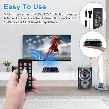 HiFi підсилювач S-288 600Вт, міні Bluetooth стерео аудіо ресивер, 12В/220В, 4 канали, цифровий підсилювач із LCD-дисплеєм, FM-радіо, Bluetooth, USB-вхід, для дому або авто