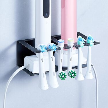 Настінний тримач для зубних щіток, електричної зубної щітки, без свердління, для зберігання насадок, чорний, великий