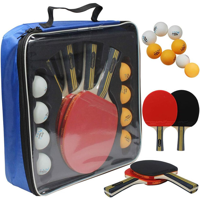 Набір для пінг-понгу MAPOL: 4 професійні ракетки та 8 м'ячів 3-зірки, зручний кейс