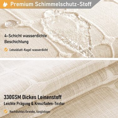 Шторка для душу BTTN 182x180 см, бохо-фермерський стиль, льонова тканина, з бахромою, водовідштовхувальна, з вантажами, комплект з 12 гачками, бежевий/кремовий, сітка