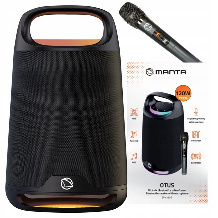 Портативна Bluetooth-колонка з мікрофоном для караоке Manta Otus 120 Вт, TWS, MP3
