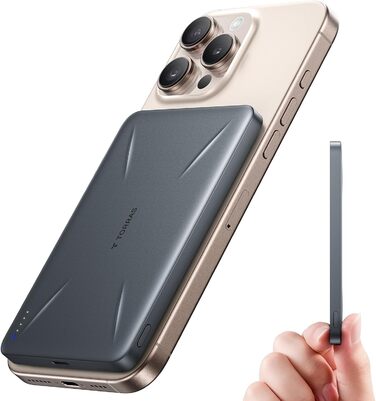 TORRAS MagPro Power Bank 5000mAh: Бездротова М'ягка Зарядна Батарея для iPhone з MagSafe, USB-C, Сірий