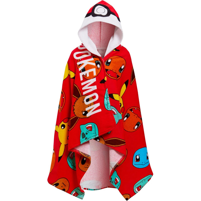 Pokemon Hooded Towel, 100% Cotton, Kids Poncho, Pokeball, Pikachu, Beach Towel, Bath Towel, Changing Towel, Wrap Towel
