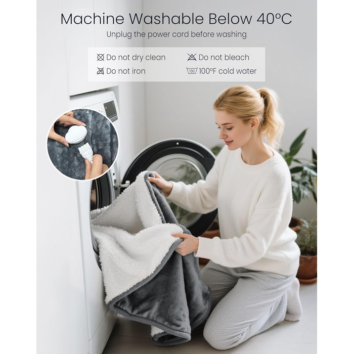 Електрична ковдра AnySun з підігрівом 180x130 см з автовимкненням, 6 режимів нагріву, таймер 10 годин, захист від перегріву, для ліжка, дивану, машинне прання, сіра