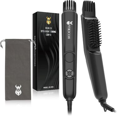 VIKICON 3-in-1 Beard Straightener Brush for Men - Professional Hair Comb & Volumizer with 4 Heat Settings (120-220°C) Iion Beard & Hair Straightening Brush for Home & Travel