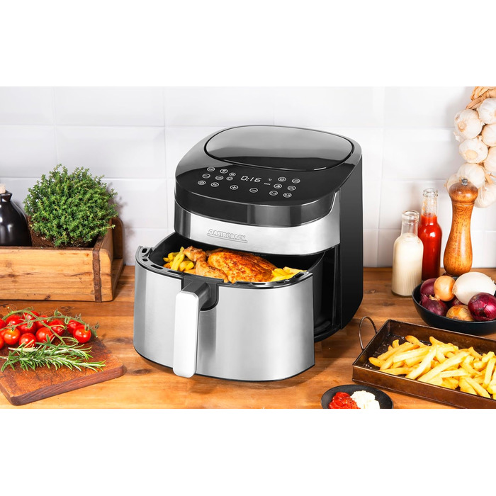 Фритюрниця GASTROBACK Air Pro XXL: 6.5 л, 8 програм, сенсорне керування, срібно-чорний колір