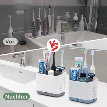 Тримач для зубних щіток електричних, органайзер для ванної кімнати, великий, антиковзний, з регульованими перегородками (синій, білий)