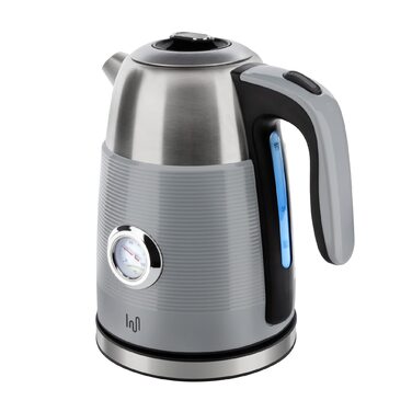 Електричний чайник з нержавіючої сталі 1.7 л з термометром, LED-підсвічуванням та автовимкненням, срібно-сірий