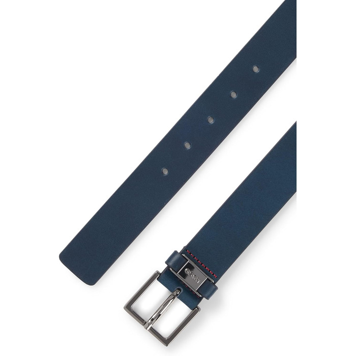 Чоловічий шкіряний ремінь HUGO Giove-Mplate, 110 см, темно-синій (Navy) з металевими деталями та логотипом