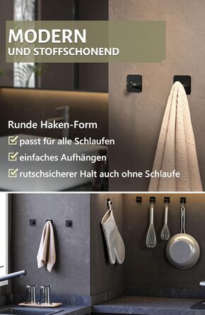 Набір гачків для рушників 4smile - 5 шт. без свердління, чорний колір, для ванної кімнати, самоклеючі, extra-strong, з 3M-клейкими панелями