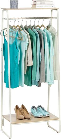 Iris Ohyama Clothes Rack with Wooden Shelves, 4 Levels, White, Modern Design, Robust Frame, Non-Slip, For Bedroom, Studio, Closet, Clothes & Shoes, Laundry Rack, Easy Assembly, (White, Shelves 2)