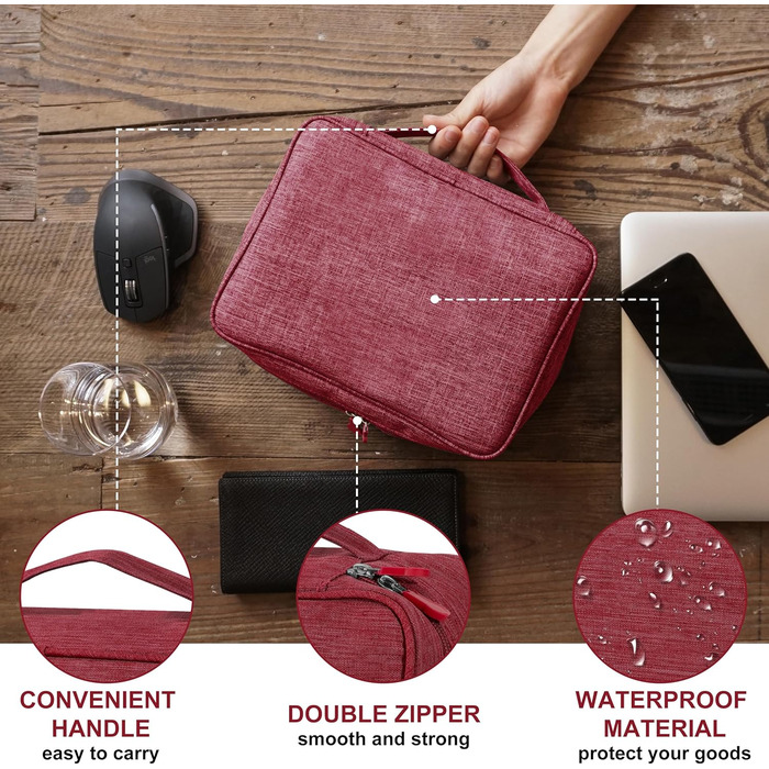 Водонепроникна сумка-органайзер для кабелів та аксесуарів: USB-накопичувачі, SD-карти, Power Bank (червона)