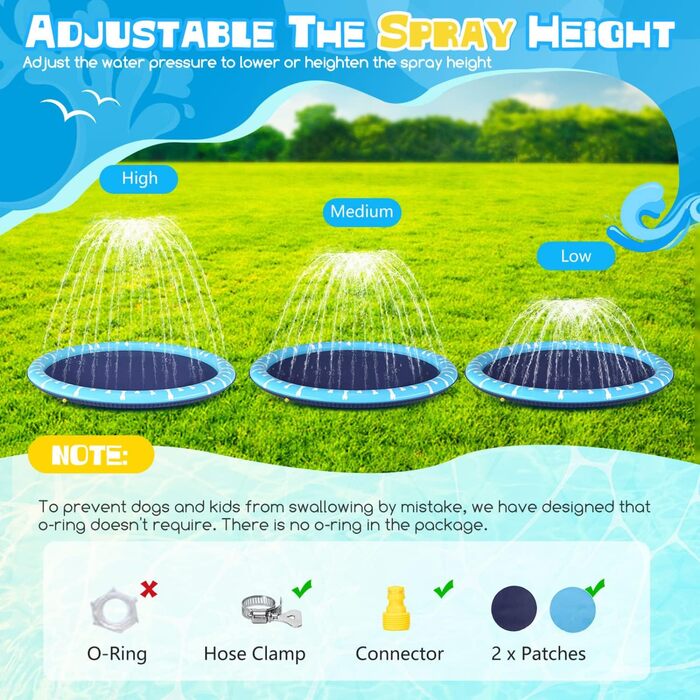 Надувний басейн для собак Nobleza D140см, Splash Pad для великих та маленьких собак, антиковзаюча поверхня, блакитний та світло-блакитний