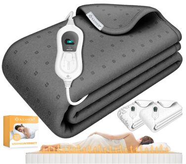 Електрична ковдра KESSER® з автоматичним вимкненням та пультом дистанційного керування | 3 температурні режими | Підійде для будь-якого ліжка | Тепла ковдра з м'якого флісу, білий колір, 150x80 см, антрацит