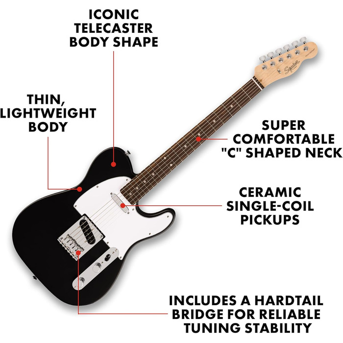 Електрогітара Squier Debut Telecaster, кленова накладка грифа, біле пікгард, чорний колір