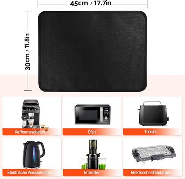 Термостійкий килимок під фритюрницю 2 шт. 40 x 45 см, 1 мм - захист від нагріву, для кухонних стільниць, масло- та водовідштовхувальний, легко миється (чорний, 30x45x0.1 см)