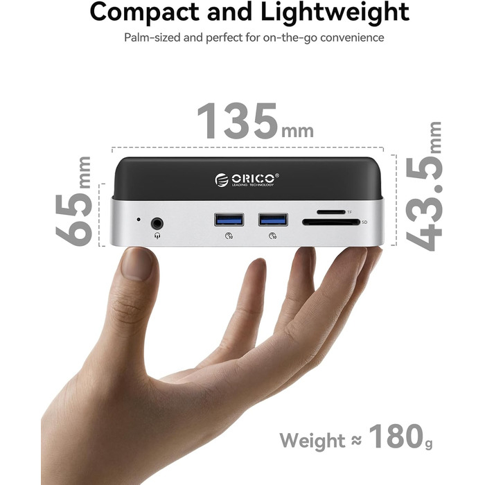 ORICO MiniDock: Док-станція та підставка для Mac mini M4/M4 Pro з корпусом для NVMe SSD, хаб USB-C з 4K HDMI, DisplayPort, SD/TF 3.0, USB-C/A 10Gbps, PD 100W - VS10 (6-in-1, 2TB)