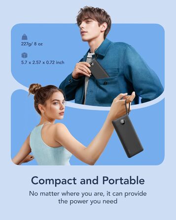 Power Bank VRURC 10000mAh з 4 кабелями, портативний акумулятор USB-C для iPhone/Huawei/Samsung, LED-дисплей, 5 виходів, чорний