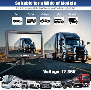 Автомобільна система паркування CAMECHO: 7'' HD монітор, 2 водонепроникні камери IP68K, нічне бачення 1080P, кут 120°, BSD для авто, вантажівки, фургона, причепа, будинку на колесах