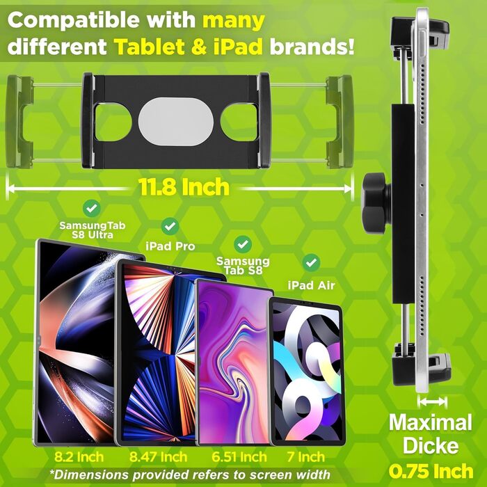 Тримач для планшета в авто/Вантажівка, міцний кріплення на присоску, довгий подовжений важіль, сумісний з iPad та іншими планшетами (16.7 дюймів, чорний)