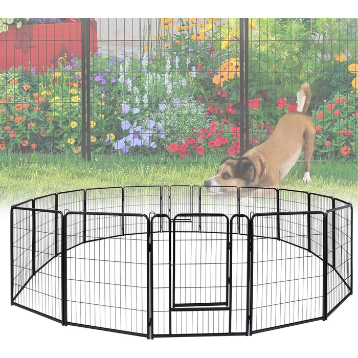 Кія для собак, вольєр для цуценят 65x80 см, чорний металевий, для собак, котів, кроликів, внутрішній/зовнішній, 16 частин