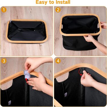 Efluky Foldable Laundry Basket 50L, Bamboo Fabric Foldable Storage Basket, Collapsible Storage Basket, Laundry Baskets for Bedroom Bathroom (Black)