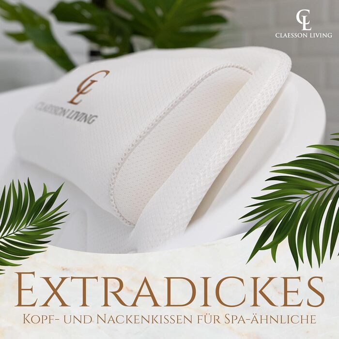 Bathtub Pillow Full Body Bath Pillow (125x43cm) - Bathtub Mat with Headrest Supports Neck, Back, and Legs - With Wash and Travel Bag and Hanging Hooks for Quick Drying - White