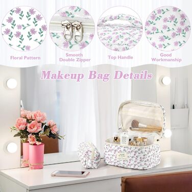 Набір косметичок 3 шт. з квітковим принтом для жінок та дівчат | Косметичка для подорожей та повсякденного використання | Набір косметичок з вишивкою (фіалково-павлинний)