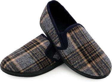 Чоловічі домашні тапочки в клітинку | Зручні капці для чоловіків з антиковзкою підошвою | Легкі та теплі сліпони для дому в класичному дизайні з фетру | Колір: сірий та інші (47 EU, сірий блакитний)