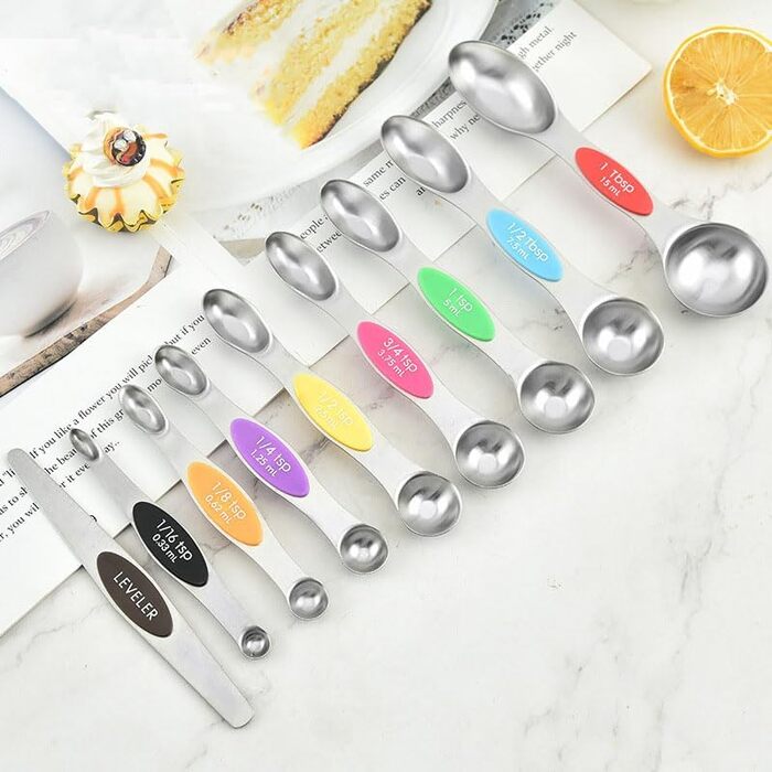9-Piece Magnetic Double-Head Measuring Spoon Set and Colored Measuring Cups/Spoons for Precise Baking and Cooking (Colored)