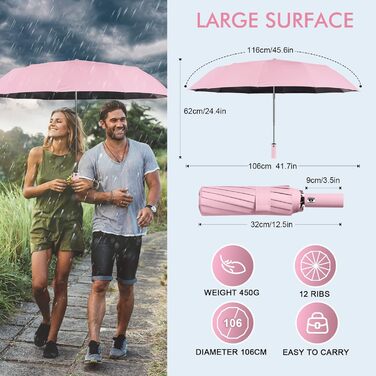 Зонт LAMA: Стійкий до вітру, автоматичний, 105 см, 12 спиць, нейлон, анти-UV, рожевий