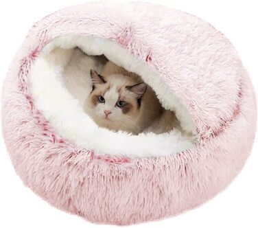 Comforting Cat Bed, Small Dog Bed, Warm Cozy Soft Plush Winter Bed for Cat Caves, Non-Slip Bottom, Machine Washable, Sofa Bed for Puppies/Small Medium Cats (rose 50 cm)