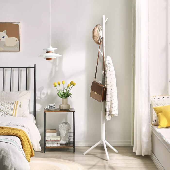 YMYNY Clothes Rack, For Clothing, Jackets, Hat, Wardrobe in Tree Shape, Clothes Rail With 8 Hooks, Bedroom, Hallway, Natural Colors HCR001N (White)