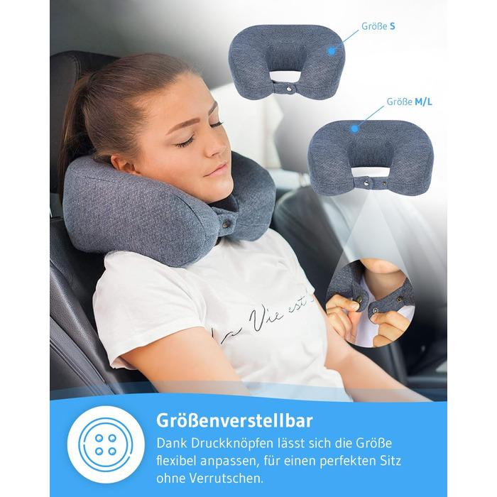 Neck Pillow Airplane ANDAR QuickDry, Ergonomic Travel Pillow, Neck Roll with Quick-Drying Cover, Neck Support Pillow with Memory Foam Against Neck Pain, Travel Pillow for Car