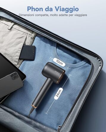 Складаний фен DEWILY Profi: потужний, тихий, для подорожей, сірий. 3 режими нагріву, 1 насадка.