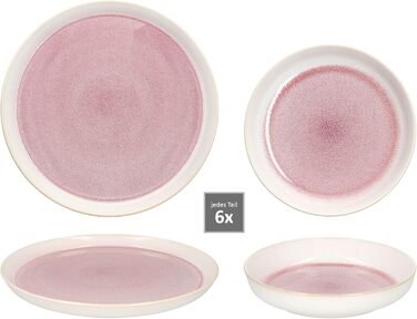 MamboCat Tafelservice Paris: 12 предметів, кремово-рожевий, керамічний посуд для 6 осіб (6 тарілок суп 400мл + 6 тарілок для їжі)