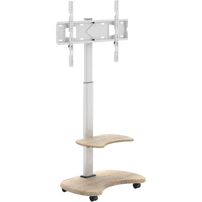 Підставка для телевізора Stellar на коліщатках з полицею, біла. Регульована висота, поворотна. Для телевізорів 32-70 дюймів, до 45 кг, VESA до 600x400