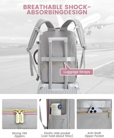 LOVEVOOK Рюкзак для ручної поклажі 40L, жіночий водонепроникний рюкзак для подорожей з відділенням для взуття, рюкзак для ноутбука (17.3 дюйми) сірий+рожевий+бежевий