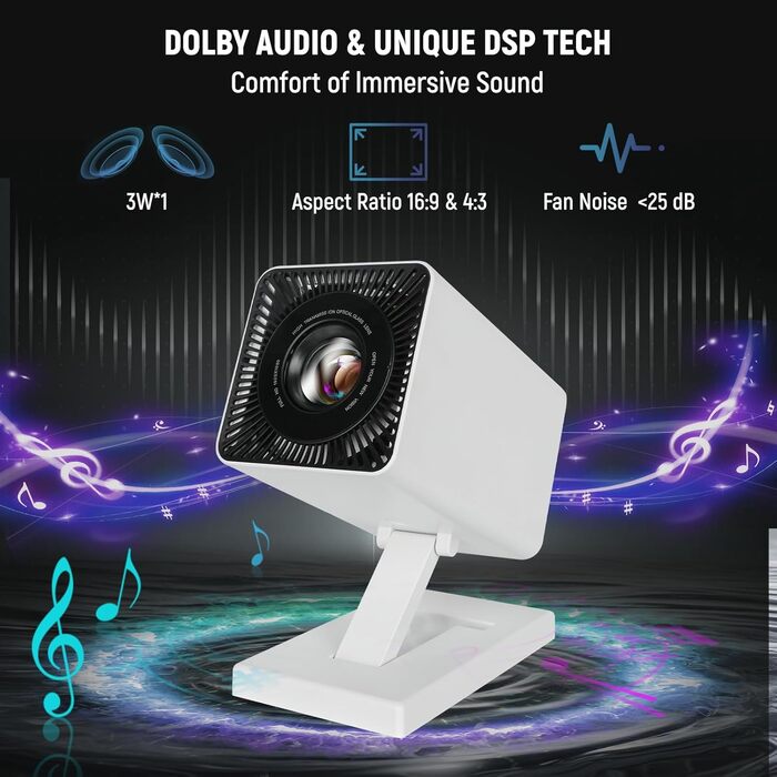 Mini проєктор Beamer 4K з Wi-Fi 6 та Bluetooth 5.0, 150 ANSI Lumen, портативний, автоматичне вирівнювання, 130 дюймів, для домашнього кіно, сумісний з телефоном/ПК/HDMI/USB