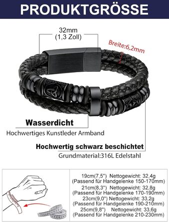 Чоловічий шкіряний браслет Bandmax з плетінням, з магнітною застібкою. Браслет на зап'ястя, чорний, 19/21/23 см