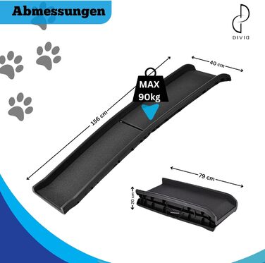 DIVID® Рампа для собак, складана, для авто, до 90 кг, неслизька, для собак та котів