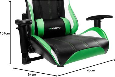 Ігрове крісло Drift DR175GREEN, екошкіра, 2D підлокітники, клас 4, чорний/зелений