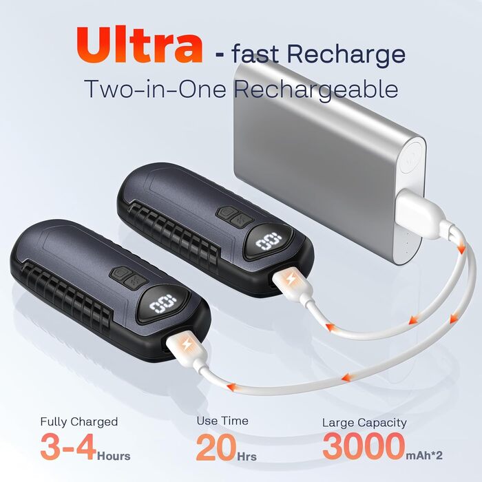 Грілки для рук акумуляторні, 2 шт, електричні портативні, 6000mAh, кишенькові, ультралегкі та тонкі, 5 режимів нагріву до 55°C, ідеально для кемпінгу (темно-сірий)