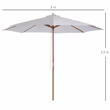 Outsunny Wooden Parasol 300 cm Wooden Umbrella Garden Umbrella Balcony Umbrella Bamboo Cream White | Aosom